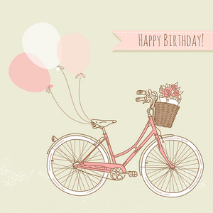张生日贺卡。自行车用气球