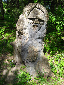 神话般的人物雕塑切出从一棵树图片