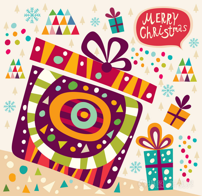 圣诞快乐和新年快乐卡礼品盒插画-正版商用图片1dmeyo-摄图新视界