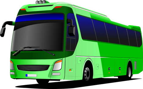 绿色旅游巴士。教练。矢量插画