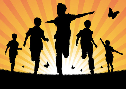 奔跑的少年剪影图片