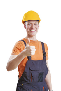 建筑工人放弃竖起大拇指