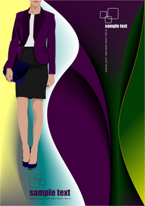 抽象的紫色背景上的年轻女子。矢量图