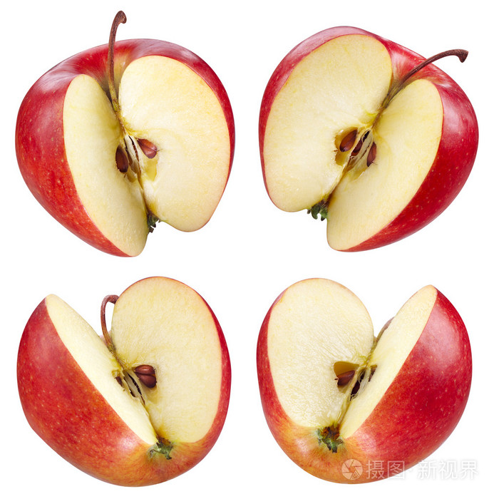 一半的红苹果集合组的白色的果实剪辑