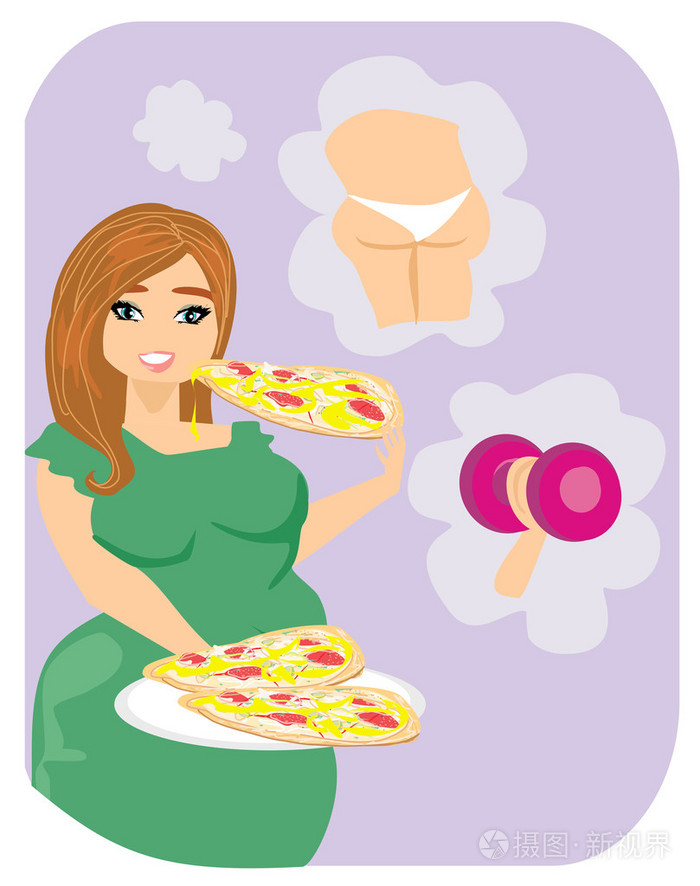 胖胖的女孩吃容易使人发胖的披萨