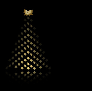 抽象金色圣诞树上黑色背景矢量