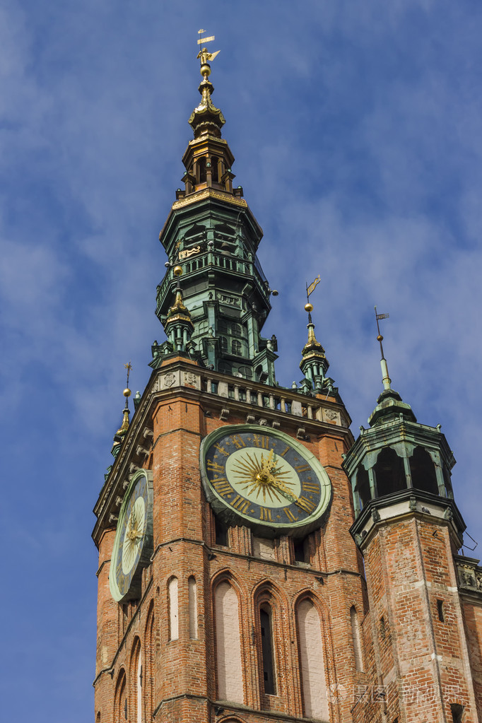 在波兰格但斯克旧镇主要市政厅时钟塔