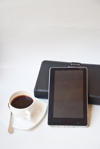 黑咖啡和 tablet pc