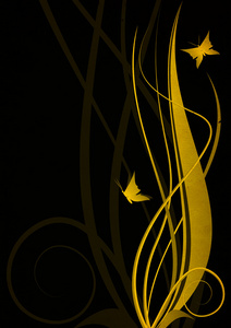 色泽金黄花卉装饰图上 grunge 黑色背景
