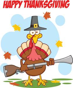 感恩节快乐问候与土耳其朝圣帽子与斧头