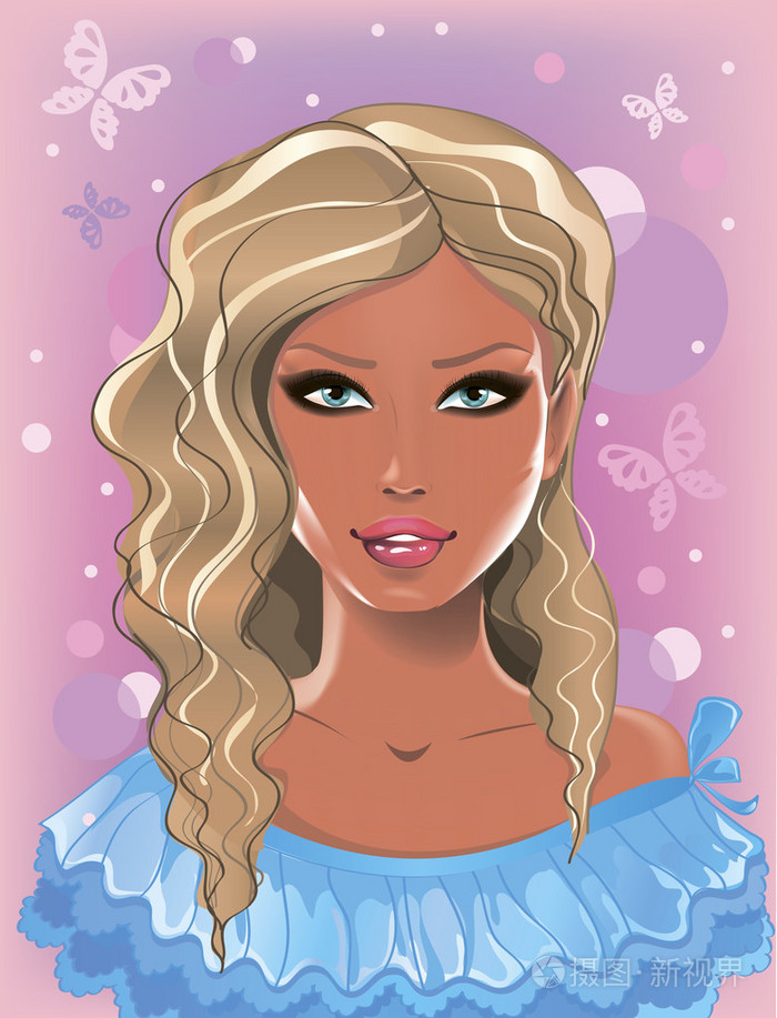 美丽时尚卷曲的金发女孩插画-正版商用图片1do39v-摄图新视界