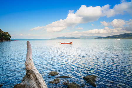 小木制船和树的树干在海湾。蓬塔 ala 意大利