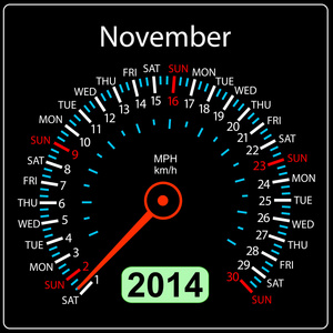 2014 年日历矢量的车速表车。11 月