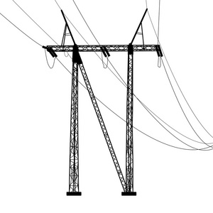 高低压电力线路的剪影。矢量插画