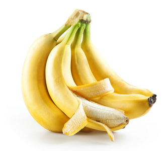 串香蕉与打开一个孤立的白色衬底上