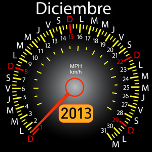 2013 年日历测速仪在西班牙语中的车。12 月