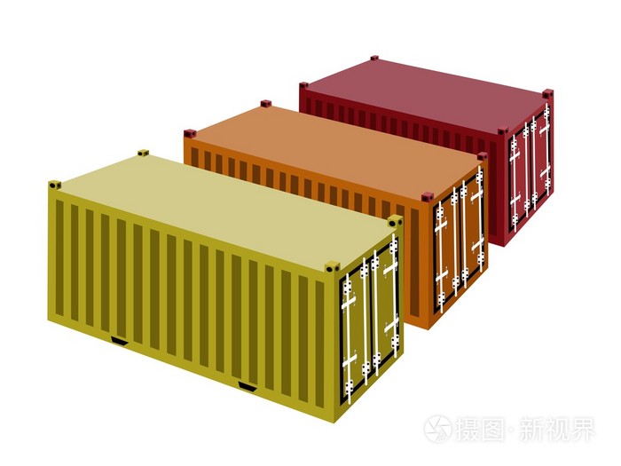 在白色背景上的三个货物集装箱插画-正版商用图片1doqv3-摄图新视界