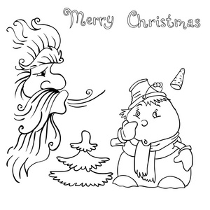 圣诞老人和雪人吹在上图片