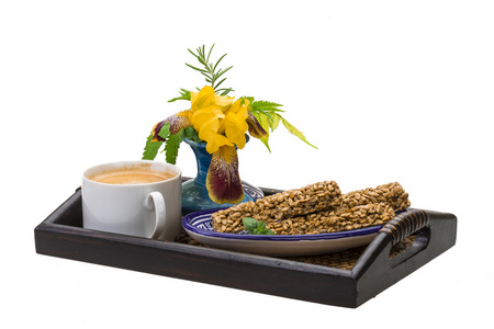 早餐辨咖啡和向日葵种子甜点