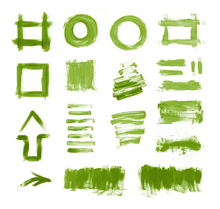 集绿色手绘画笔描边 涂抹 帧 纹理和箭头