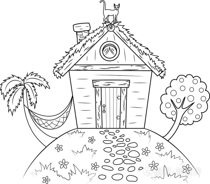 在棕榈岛上的小屋插画-正版商用图片1dp2g5-摄图新视界