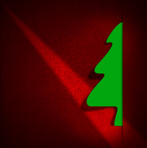 绿色的圣诞树上红色背景