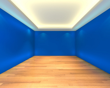 蓝色的空房间墙上