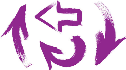 白色背景上的紫色矢量手绘笔刷脑卒中箭合集