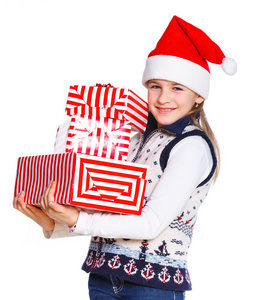 圣诞老人的帽子与礼品盒里的女孩