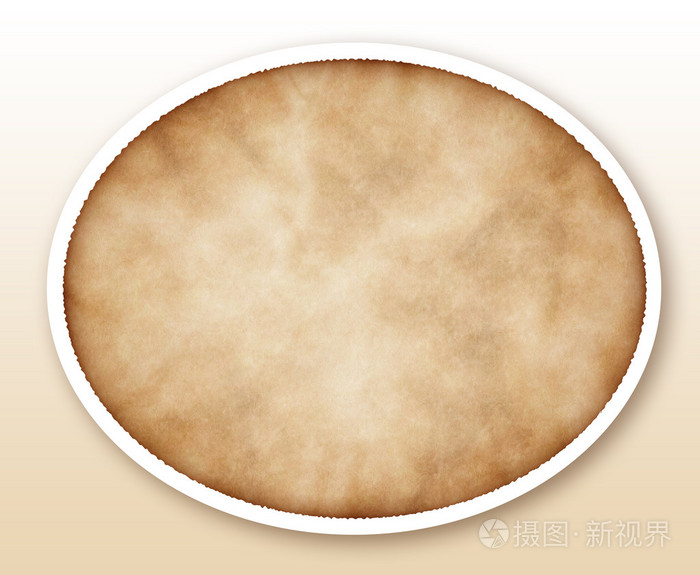 椭圆形的旧纸上白色孤立