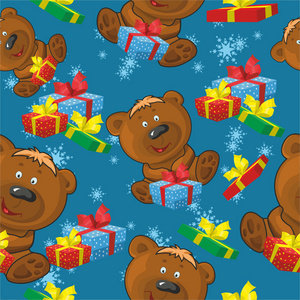 圣诞图案系列玩具熊和礼物