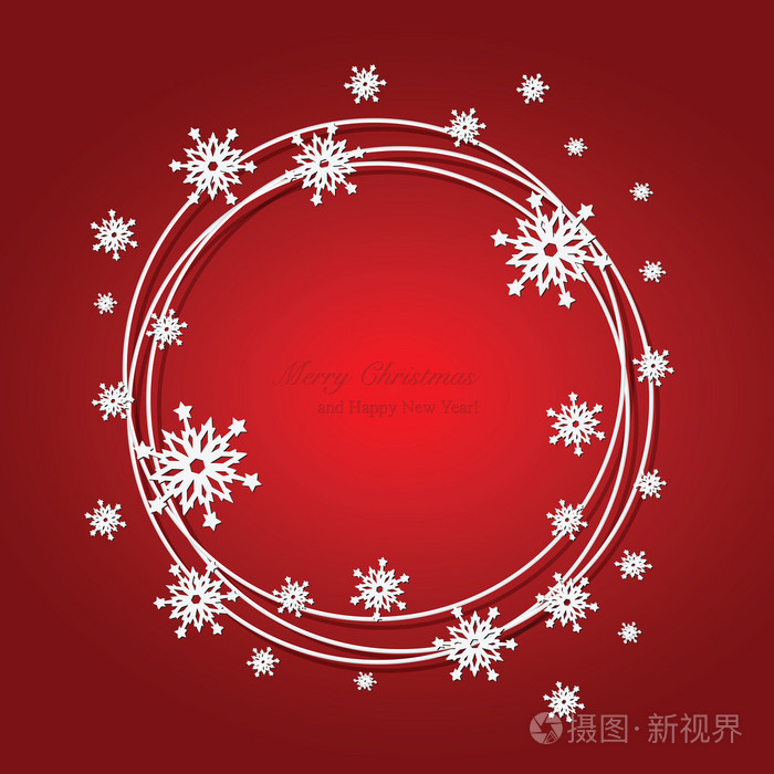 圣诞节红色背景的雪片和文本的地方。怀柔
