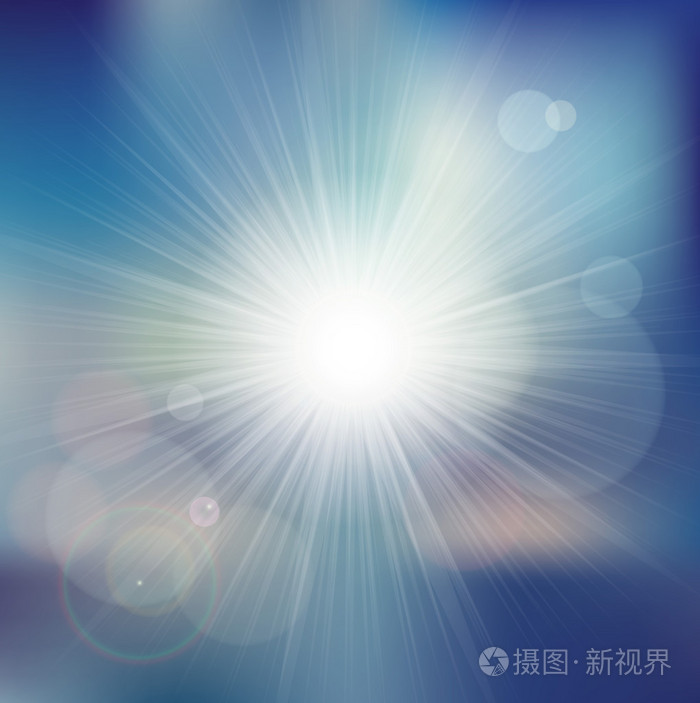 矢量背景与闪闪发光的太阳在一片蓝天