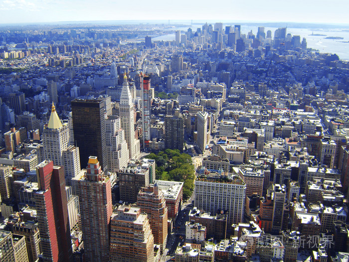 纽约城,摩天大楼曼哈顿天际线空中全景