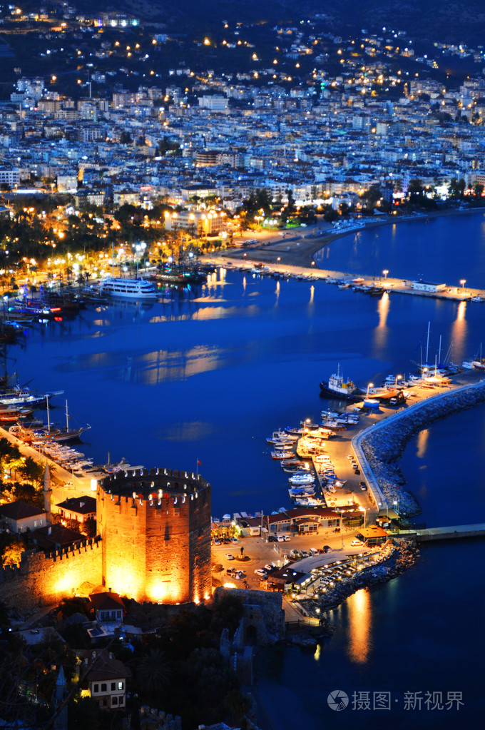 阿拉尼亚港窗体博德鲁姆半岛的视图.土耳其海滨