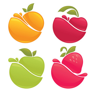 水果素材清新清新风格水果和浆果, 贴纸和徽章照片