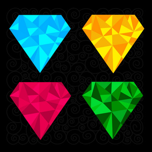 组的四个钻石。蓝色 黄色 粉色和绿色
