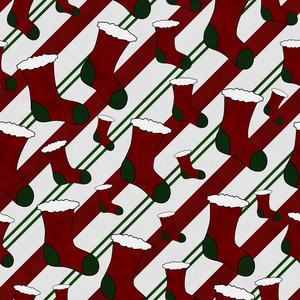红色和绿色圣诞袜纹理织物背景