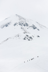 群登山客攀登雪山