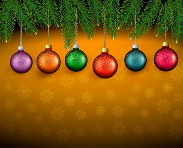 圣诞节背景颜色的球与冷杉的枝条矢量 il