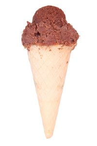 华夫蛋筒上白色孤立美味巧克力冰激淋