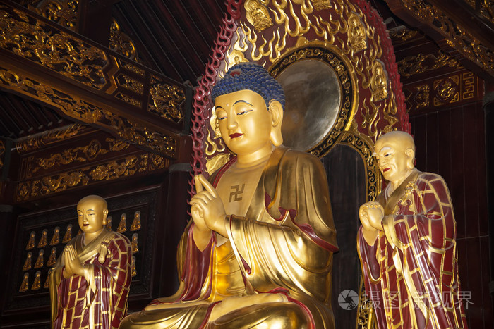 佛教寺庙.金塑像的佛--中国陕西省西安南部 (西安,西安)