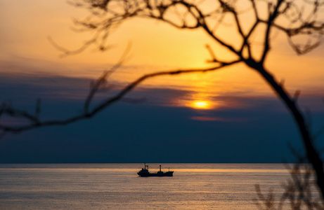 船舶 海洋 日落