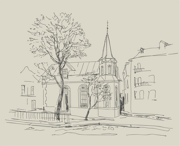 旧城街素描图
