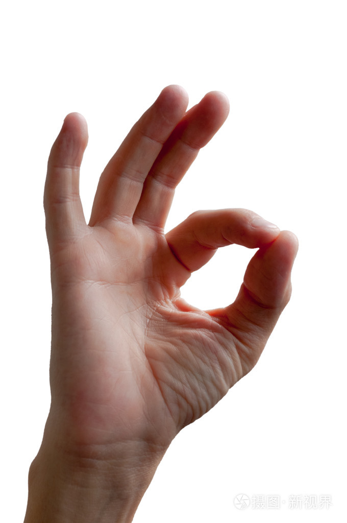在白色背景上的手ok标志