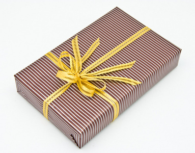 黑色礼品盒带有白色栏附加的金色彩带