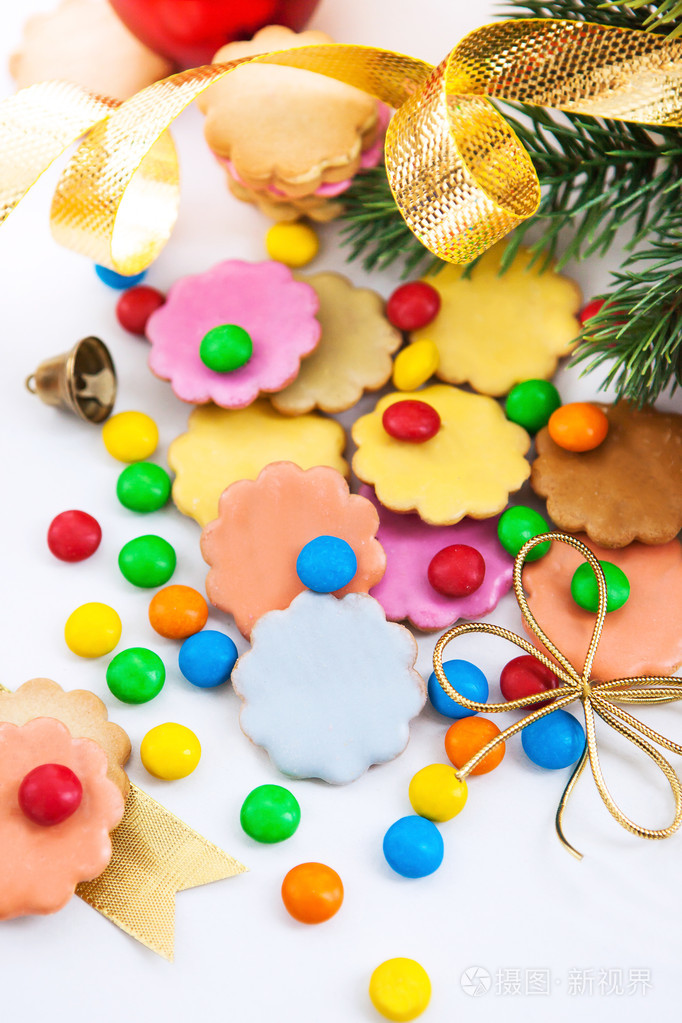 五颜六色的圣诞饼干和糖果