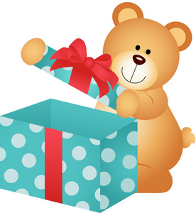 泰迪熊打开礼品盒