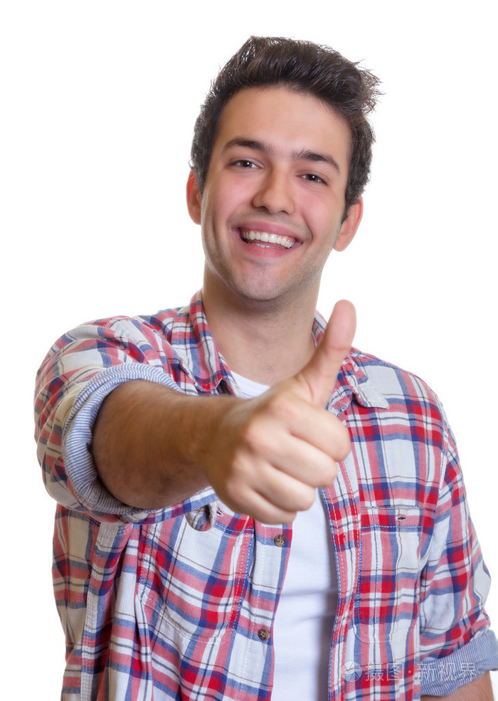 笑现身拇指的西班牙裔男人