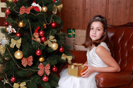 在圣诞树上的小女孩